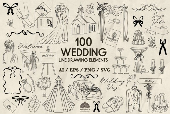 Download Wedding SVG Bundle, Line Drawing Set - Line drawing Collection
